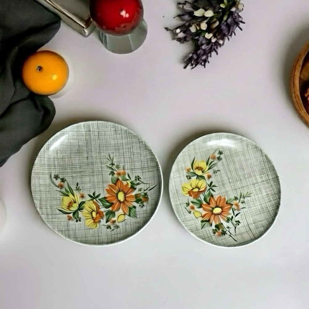 Vintage Melamine 7” Salad Plate- 1960s-Summer Floral Linen-Set of 2